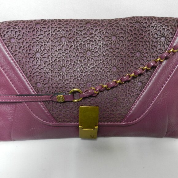 Elliott Lucca perforated purple Leather Crossbody bag purse clutch Convertible - Picture 3 of 12